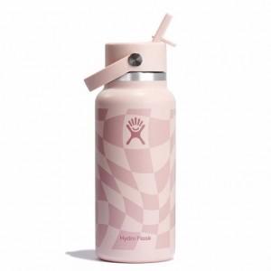 Hydro Flask 32 oz Wide Mouth with Flex Straw Cap Checkered Ecru | KVQY-61753